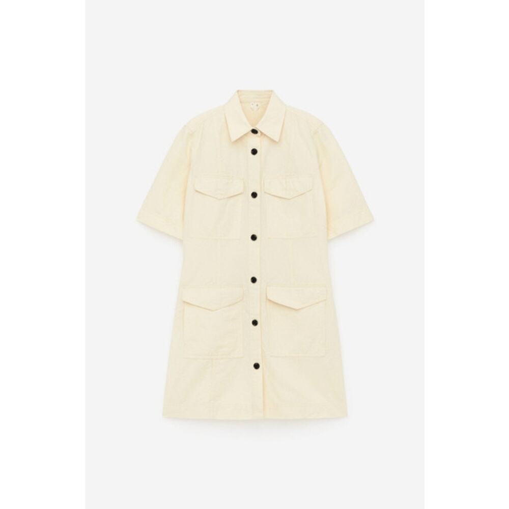 Arket Shirt Dress Linen Cotton Butter Yellow Sz M Utility Minimalist Scandi